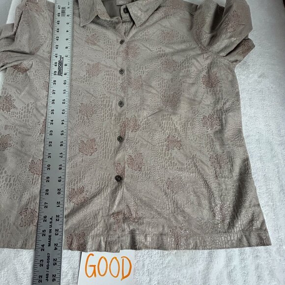 Chico's Womens Button-Up Long Sleeve Shirt Size 2 Beige Textured Leaf Pattern - Picture 7 of 7